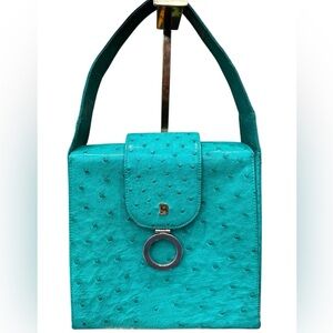 Vintage Bally Ostrich Leather Top Handle Bag – Made in Germany – Jewel Teal
